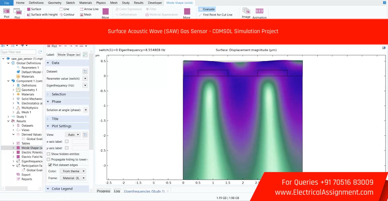 Surface Acoustic Wave (SAW) Gas Sensor - COMSOL Simulation Project screenshot 5